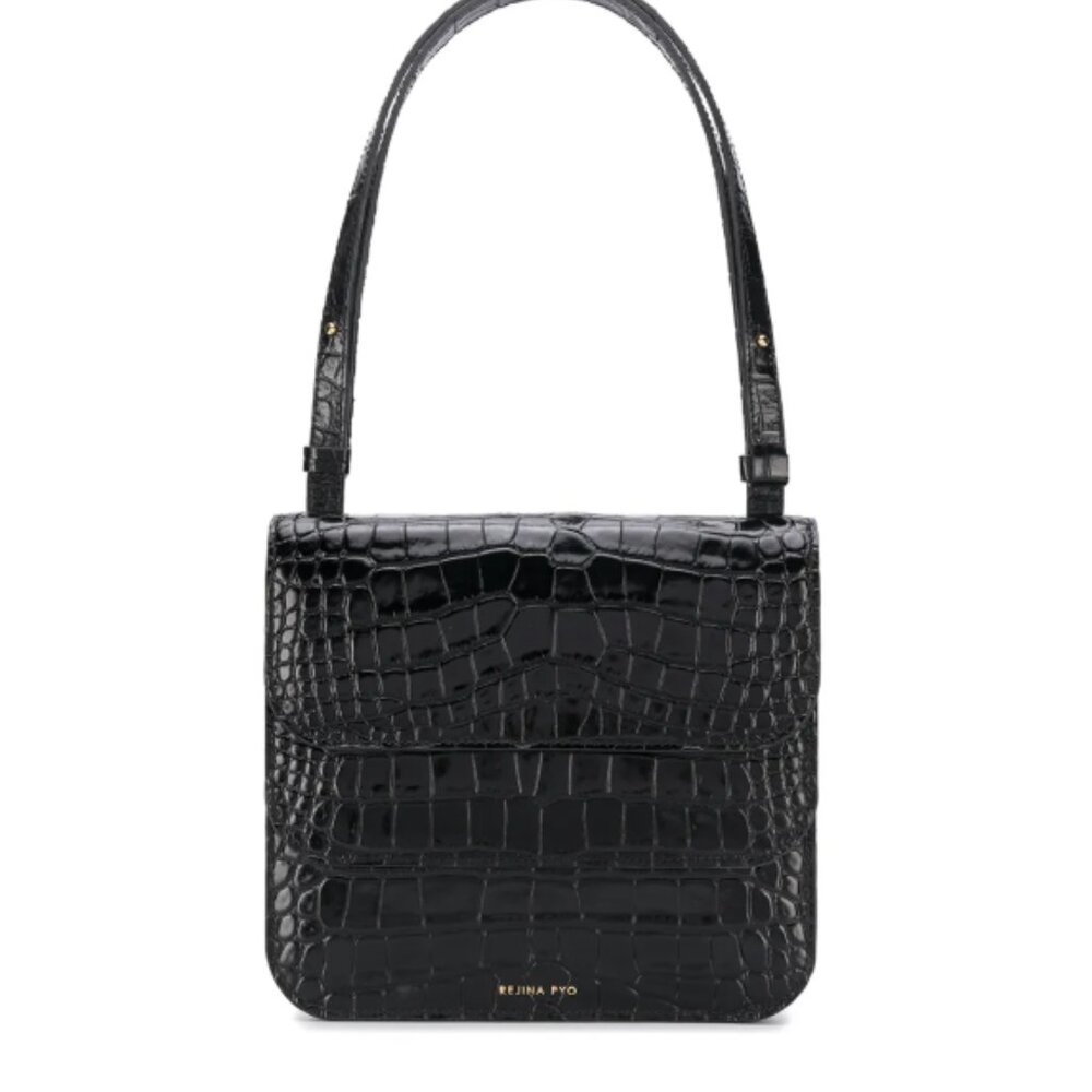 Rejina Pyo Black Crocodile-Embossed Women's Bag
